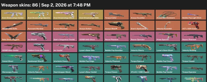 Valorant account inventory for LVL 220 · Velocity Karambit & XerØFang Knife