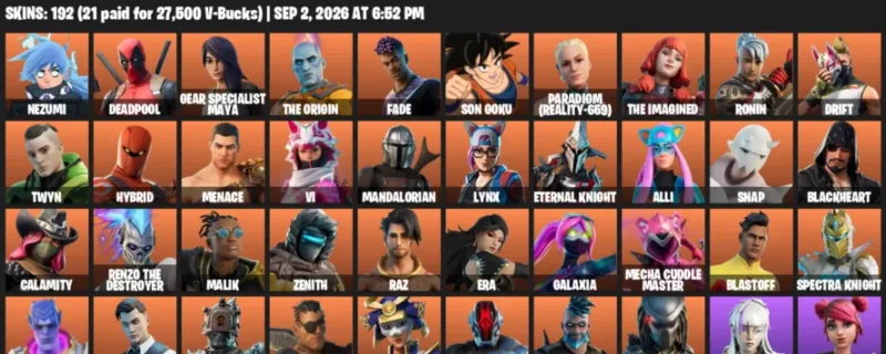 Fortnite account inventory for LVL 2087 - Nezumi - Deadpool - 192 Outfits