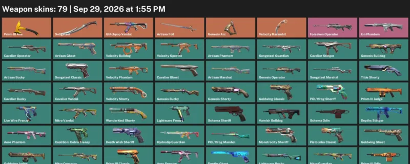 Valorant account inventory for LVL 209 · Velocity Karambit & Aero Phantom