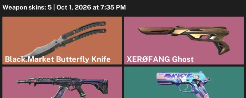 Valorant account inventory for LVL 56 · Reaver Vandal & Black.Market Butterfly Knife