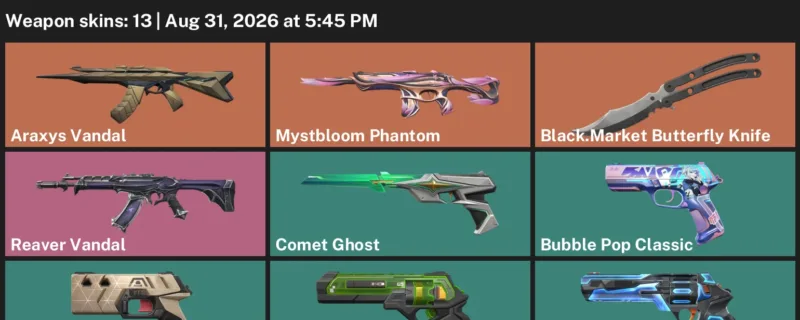 Valorant account inventory for LVL 184 · Araxys Vandal & Black.Market Butterfly Knife