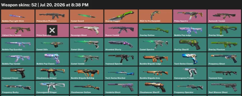 Valorant Accounts listing: LVL 175 · Comet Sword & Overlay Dagger · 52 Skins - Gold 1, 52 skins