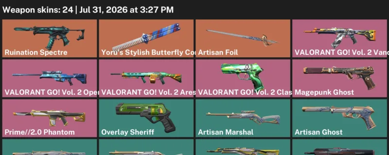 Valorant account inventory for LVL 116 · Artisan Phantom & Nanobreak Sheriff