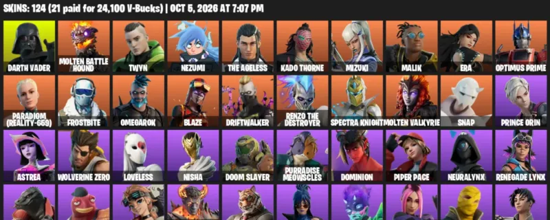 Fortnite account inventory for Darth Vader - Molten Battle Hound - 120 Outfits