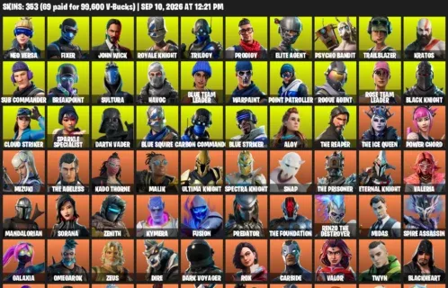 Fortnite account inventory for LVL 4282 - Neo Versa - Fixer - 353 Outfits