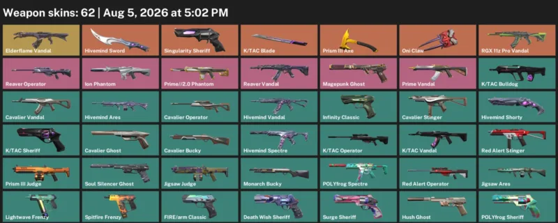 Valorant account inventory for LVL 242 · Tac Blade & Cavalier Vandal