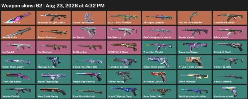 Valorant account inventory for LVL 246 · RGX 11z Pro Karambit & Transition Knife