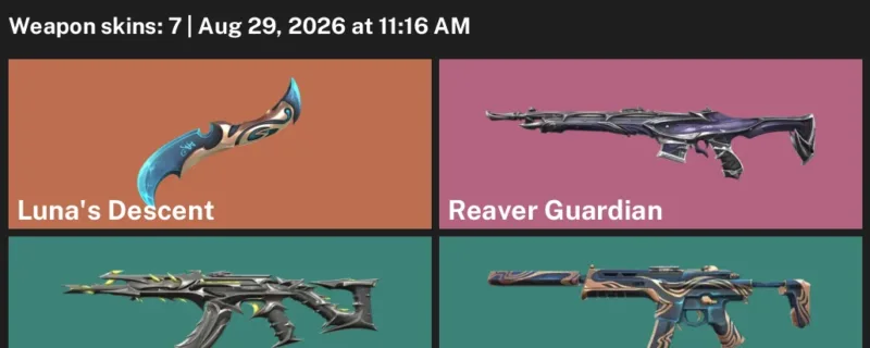 Valorant account inventory for LVL 36 · Reaver Guardian & Luna Vandal