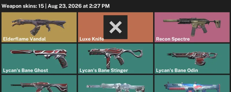 Valorant account inventory for LVL 31 · Elderflame Vandal & Luxe Knife