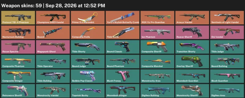 Valorant account inventory for LVL 257 · Composite Knife & Prime & 2.0 Karambit
