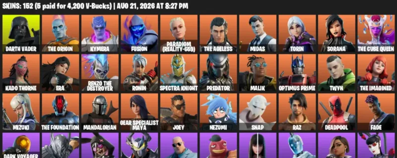 Fortnite account inventory for LVL 2627 - Darth Vader - The Origin - 152 Outfits