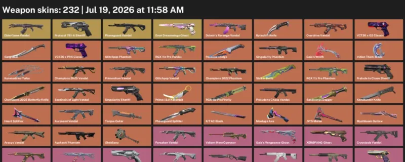 Valorant Accounts listing: LVL 369 · .SYS Melee & Byteshift Knife · 232 Skins - Diamond 1, 232 skins