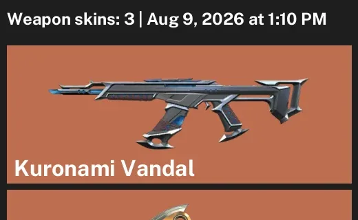 Valorant account inventory for LVL 39 · Kuronami Vandal & Origin Crescent Blade