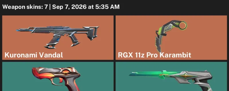 Valorant account inventory for LVL 129 · RGX 11z Pro Karambit & Kuronami Vandal