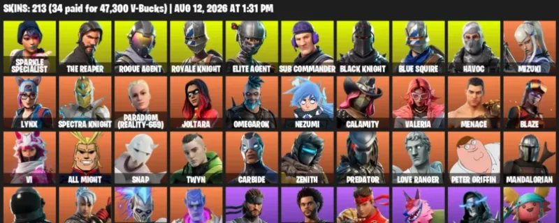 Fortnite account inventory for LVL 1900 - Sparkle Specialist - The Reaper - 213 Outfits