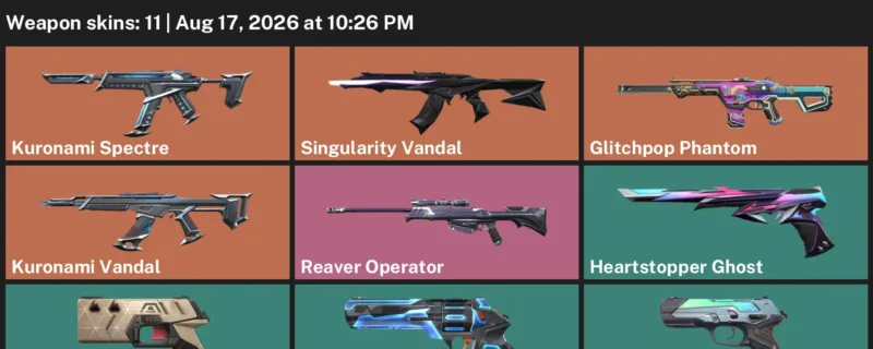 Valorant account inventory for LVL 141 · Kuronami Vandal & Glitchpop Phantom