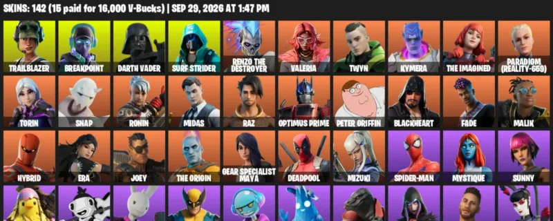Fortnite account inventory for Trailblazer - Breakpoint - 120 Outfits