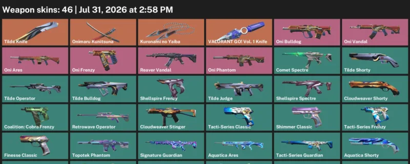 Valorant account inventory for LVL 176 · Tilde Knife & Valorant GO! Vol. 1 Knife