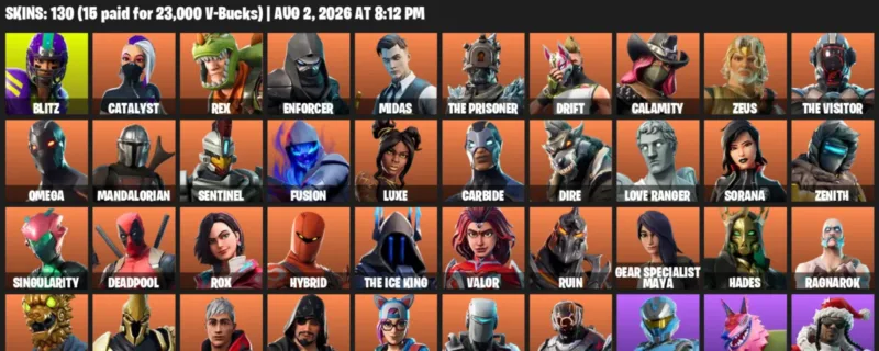 Fortnite account inventory for LVL 1559 - Blitz - Catalyst - 130 Outfits