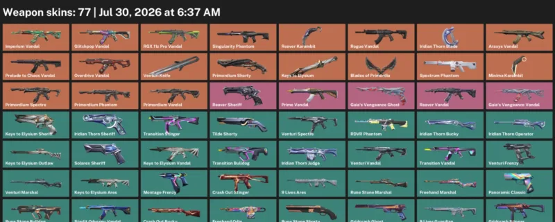 Valorant Accounts listing: LVL 223 · Iridian Thorn Blade & Minima Karambit · 77 Skins - Gold 2, 77 skins