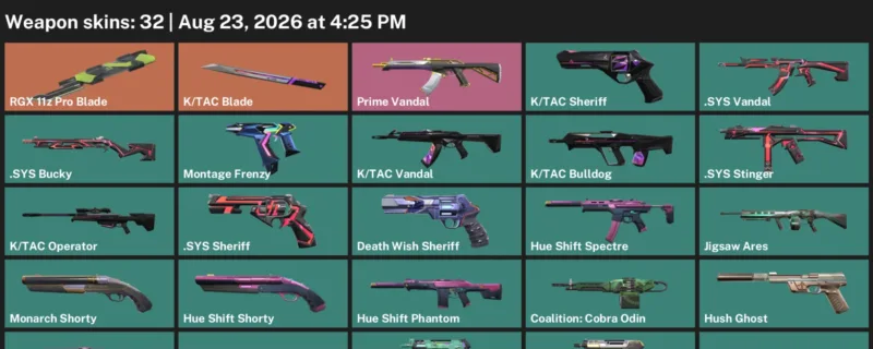 Valorant account inventory for LVL 152 · RGX 11z Pro Blade & Tac Blade