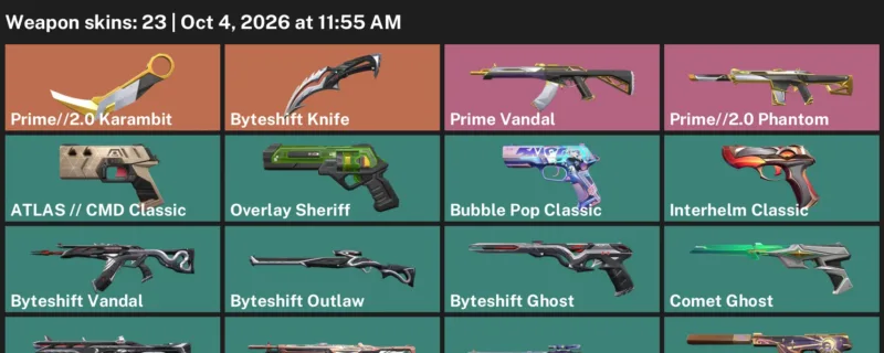 Valorant account inventory for LVL 160 · Byteshift Knife & Prime & 2.0 Karambit