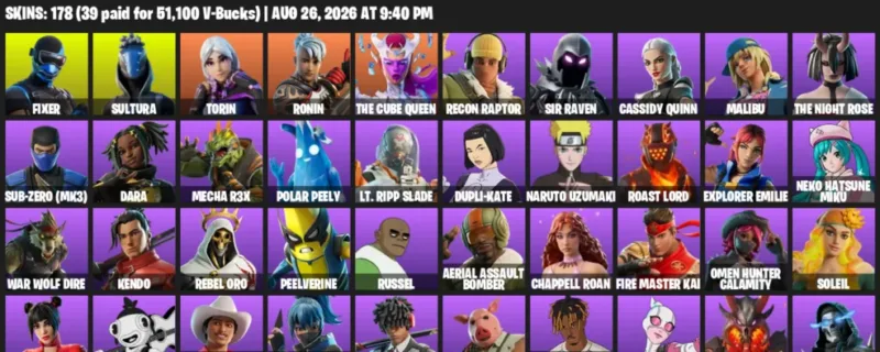 Fortnite account inventory for LVL 981 - Fixer - Sultura - 178 Outfits