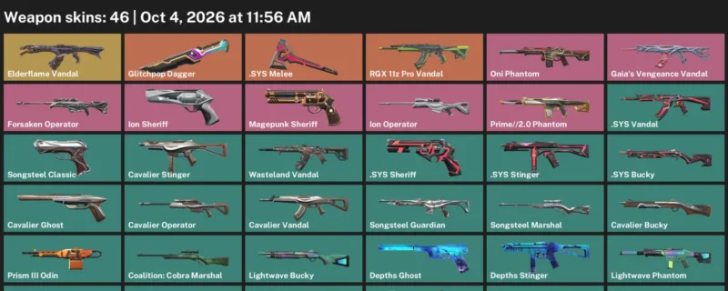 Valorant account inventory for LVL 65 · Glitchpop Dagger & Sys Vandal