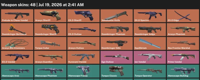 Valorant Accounts listing: LVL 55 · Xenohunter Knife · 48 Skins - Diamond 1, 48 skins