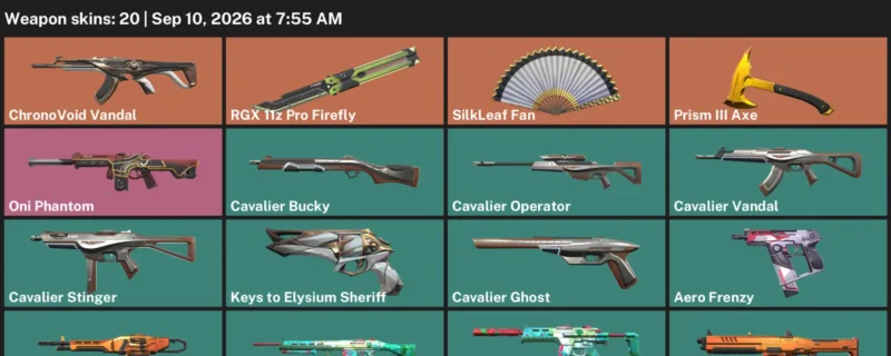 Valorant account inventory for LVL 93 · ChronoVoid Vandal & SilkLeaf Fan