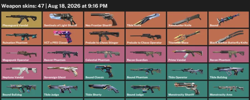 Valorant account inventory for LVL 117 · Xenohunter Knife & Tilde Knife