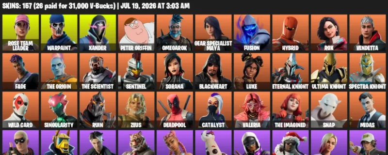 Fortnite Accounts listing: LVL 2317 - Rose Team Leader - Warpaint - 157 Outfits - 157 outfits