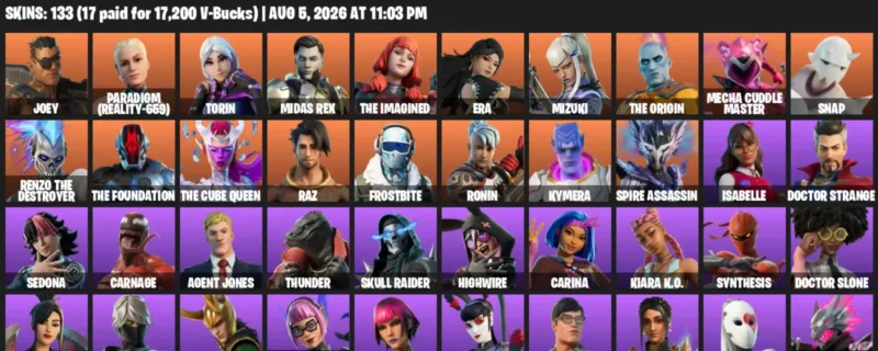 Fortnite account inventory for LVL 1319 - Joey - Paradigm (Reality-659) - 133 Outfits
