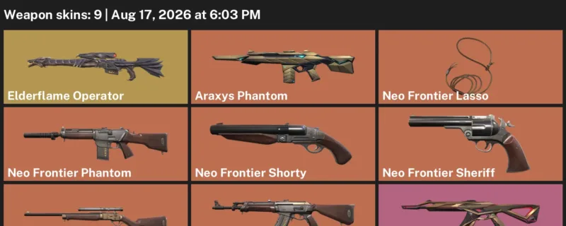 Valorant account inventory for LVL 1 · Araxys Phantom & Elderflame Operator & 9 Skins Araxys Phantom