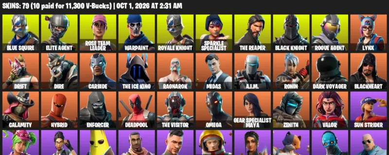 Fortnite account inventory for Blue Squire - Elite Agent - 79 Outfits