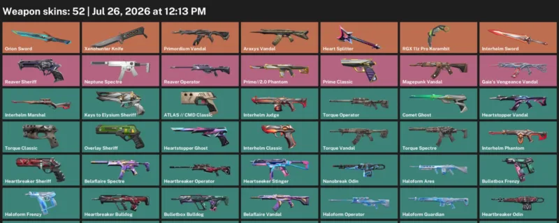 Valorant Accounts listing: LVL 150 · Interhelm Sword & Orion Sword · 52 Skins - Platinum 1, 52 skins