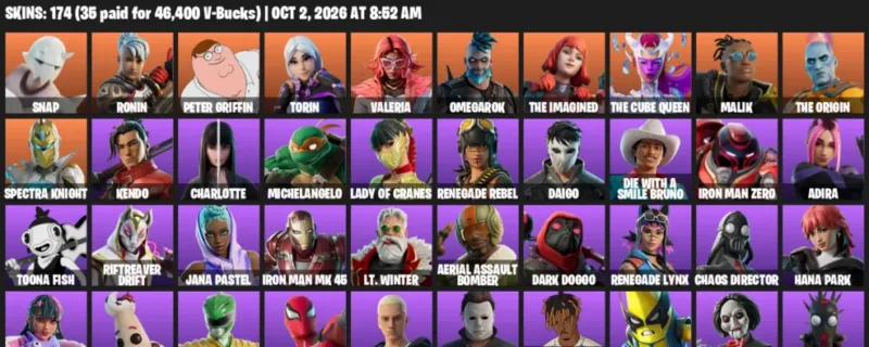 Fortnite account inventory for Snap - Ronin - 120 Outfits