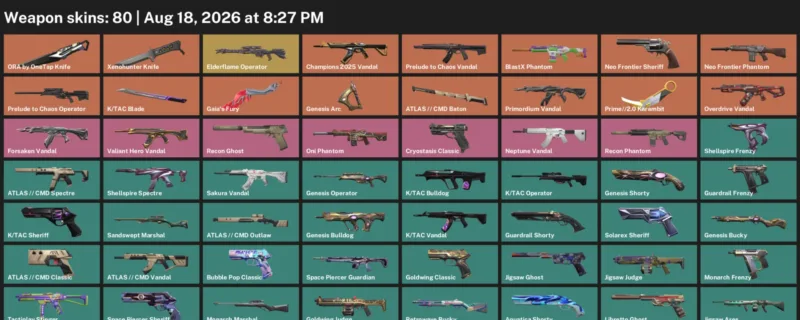 Valorant account inventory for LVL 203 · Xenohunter Knife & 2.0 Karambit