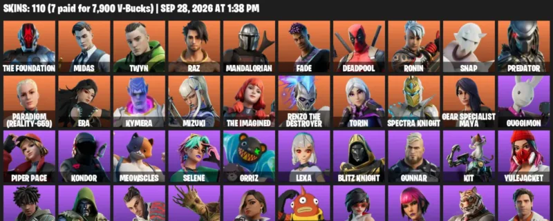 Fortnite account inventory for The Foundation - Midas - 110 Outfits
