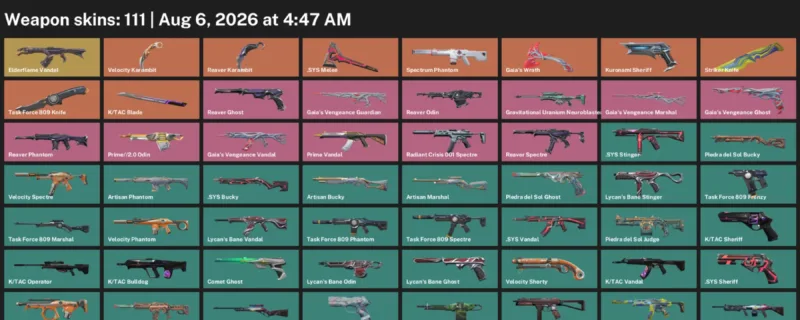 Valorant account inventory for LVL 205 · Reaver Karambit & Velocity Karambit