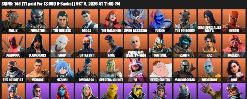 Fortnite account inventory for Malik - Predator - 120 Outfits