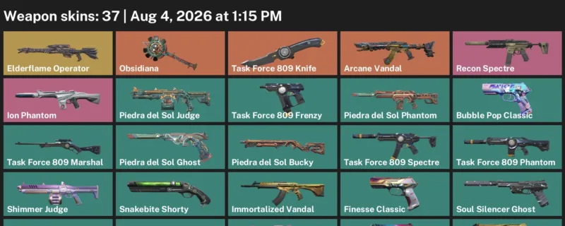 Valorant account inventory for LVL 216 · Arcane Vandal & Elderflame Operator