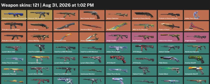 Valorant account inventory for LVL 293 · Overdrive Blade & Striker Knife