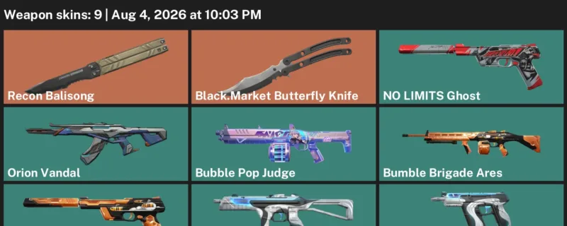 Valorant account inventory for LVL 34 · Orion Vandal & Black.Market Butterfly Knife