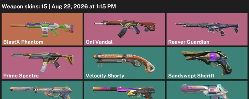 Valorant account inventory for LVL 177 · Oni Vandal & BlastX Phantom