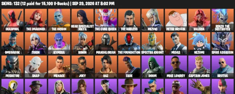 Fortnite account inventory for Deadpool - The Imagined - 120 Outfits