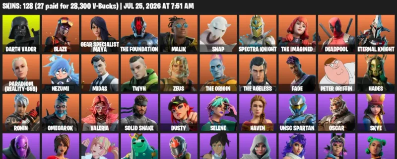 Fortnite Accounts listing: LVL 4898 - Darth Vader - Blaze - 128 Outfits - 128 outfits