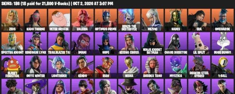 Fortnite account inventory for Zeus - Kado Thorne - 120 Outfits