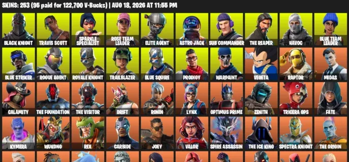 Fortnite account inventory for LVL 2269 - Black Knight - Travis Scott - 253 Outfits