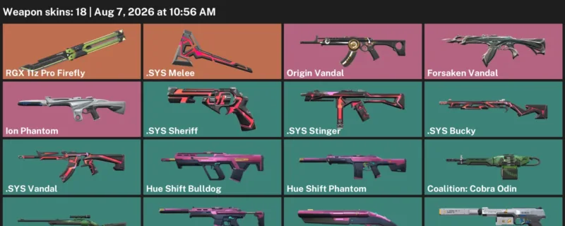 Valorant account inventory for LVL 74 · Sys Vandal & Sys Sheriff